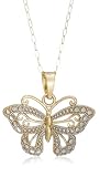 10k Two-Tone Gold Filigree Butterfly Pendant, 18