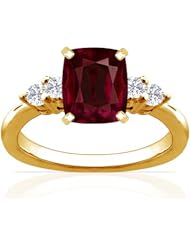 14K Yellow Gold Cushion Cut Ruby Ring With Sidestones