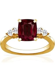 18K Yellow Gold Cushion Cut Ruby Ring With Sidestones