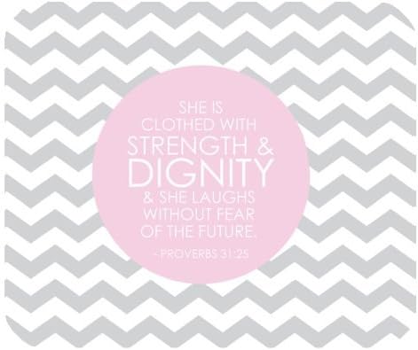 Grey and White Chevron Pattern Bible Verse Mousepad, She is Clothed with Strength and Dignity Proverbs 31:25 Gaming Mouse Pad Mat Mousepad with Non-Slip Rubber Backed