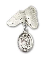 Sterling Silver Baby Badge with St. Peter the Apostle Charm and Baby Boots Pin