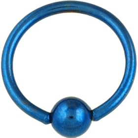 One PVD Stainless Steel Captive Bead Ring: 16g 1/2" Blue