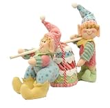 8.5 Glittery Pastel Plush Christmas Elves Carrying Cake