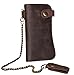 Mens Wallet with Chain Leather Long Bifold Trucker Wallet Vintage Biker Money Clip with Zipper(Brown w/Iron Chain)