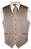 Men's Dress Vest & NeckTie Mocha / Light Brown Striped Vertical Stripes Design Set for Suit or Tuxedo