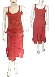 Skirt Top Set Rayon Embroidery Womens Casual Sundresses Size S (skts019)
