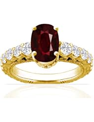 14K Yellow Gold Cushion Cut Ruby Ring With Sidestones (GIA Certificate)