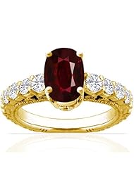 18K Yellow Gold Cushion Cut Ruby Ring With Sidestones (GIA Certificate)