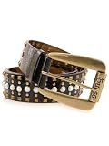 GUESS Wrinkle Patent Belt with Pearls & St, BLACK (S)