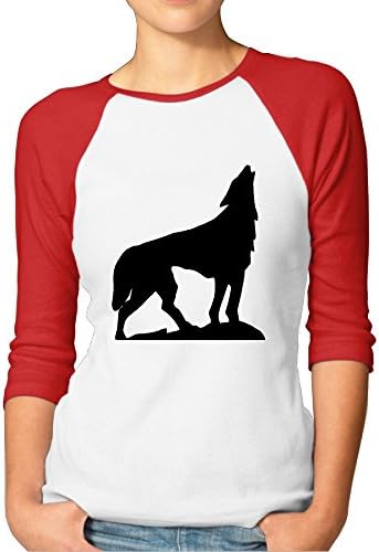 LBGN Women's 3/4 Sleeve 100% Cotton Baseball Wolf T Shirt Sport Red M