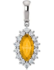 14K White Gold 10.00x5.00mm Marquise Cut Citrine and Diamond Pendant -- LIFETIME WARRANTY