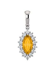 18K White Gold 10.00x5.00mm Marquise Cut Citrine and Diamond Pendant -- LIFETIME WARRANTY