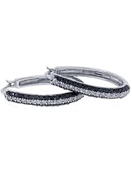 1.00 Carat Round Black Diamond Hoop Earrings