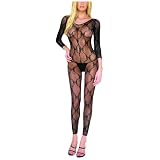 Leg Ave Women's Lace Footless Open Crotch Bodystocking, Black, One Size