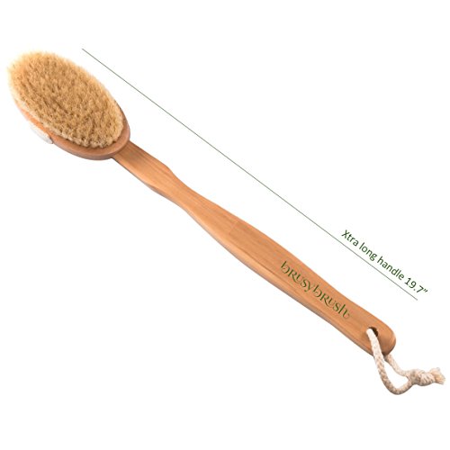 Brusybrush Extra Long Handle Bath Brush Beech Wood Handle and Natural
