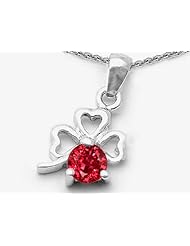 Celtic Love by Kelly Round Created Ruby Lucky Clover Pendant in 925 Sterling Silver