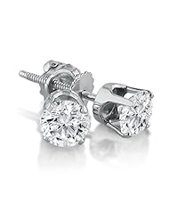 1 Carat IGI Certified Round Brilliant Cut Diamond Stud Earrings White Gold 4 Prong Screw Back (J-K Color I2 Clarity)