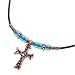 Beautiful Aqua Austrian Crystal Cross Pendant on Black Cord Necklace