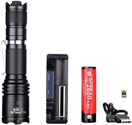 Klarus XT10 SUIT 1060 Lumen CREE LED Tactical Flashlight BUNDLE includes Klarus CH1 Charger/Powerbank, 18650 Rechargeable Li-Ion Battery, USB Charging Cable, Lanyard, Keychain, and O-Rings