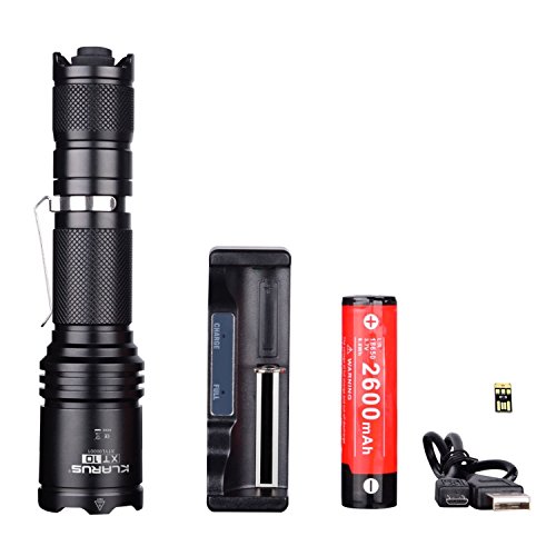 Klarus XT10 SUIT 1060 Lumen CREE LED Tactical Flashlight BUNDLE includes Klarus CH1 Charger/Powerbank, 18650 Rechargeable Li-Ion Battery, USB Charging Cable, Lanyard, Keychain, and O-Rings