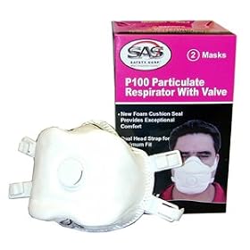 SAS SAFETY P100 PARTICULATE RESPIRATOR 1 BOX OF 2 MASKS WITH VALVE Valved Particulate Respirator #8641