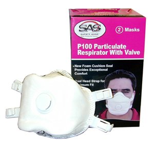 SAS SAFETY P100 PARTICULATE RESPIRATOR 1 BOX OF 2 MASKS WITH VALVE Valved Particulate Respirator #8641