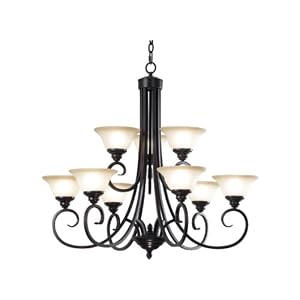 Kenroy Home 80479ORB Welles Nine-Light Chandelier With 7-Inch Cream Scavo Glass...
