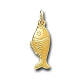 14K Solid Yellow Gold Fish Charm Pendant