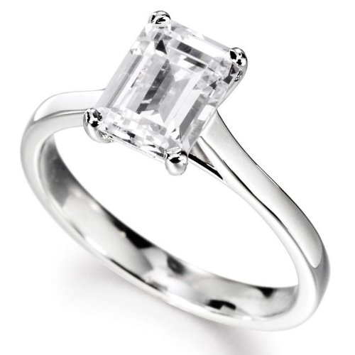 GIA Certified Solitaire Diamond Engagement Ring in White Gold with a 0.5 Carat E Color SI1 Clarity Emerald Cut Diamond