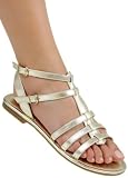 Designer Chic Woven Flat Sandals with Two Cool Adjustable Straps from Hot Fash Shoes - GUO Gold