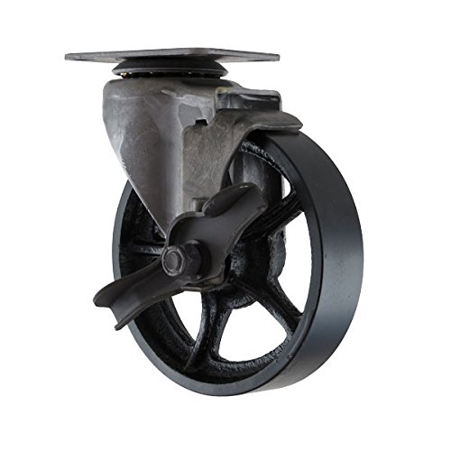 5" CC Vintage Swivel Caster with Brake Plate Mount Black Cast Iron