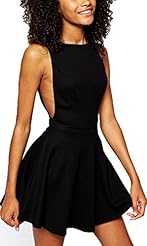Sexy Cotton Flared-Skirt Round Neck Sleeveless Backless Skater Dress/Party Dress 