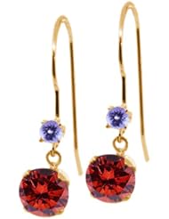 1.26 Ct Round Cognac Red Diamond Blue Tanzanite 14K Yellow Gold Earrings