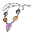 Fashion Chain Necklace Sterling Silver with Colorful Shells In Pink & Orange 17 inches