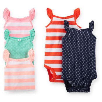 Carter's Baby Girls 5 Pack Sleeveless Bodysuits (Nb-24 Months) (Striped)