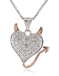 Two-Tone Sterling Silver and Rose Gold Over Sterling Silver "Devil" Heart Pendant Necklace, 18"