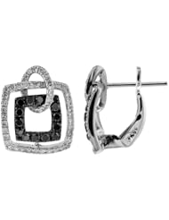 14K White Gold 0.7ct Fair Square Black Diamond Stud Post-Snap-Down Earrings