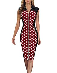 Sexy V-neck Cocktail Knee Length Polka Dot Print Cotton/Polyester/Spandex Cap Sleeves Vintage Lace Club Dress/Party Dress 