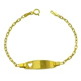 14 Karat Yellow Gold Cable Link Baby Id With Heart Bracelet (5.5 inch)
