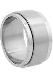 Surgical Steel 10mm Spinner Ring Wedding Band Matte Center, sizes 7 - 14