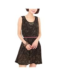 A-line Round Neck Chiffon Sleeveless Belted Leopard Print  Dress