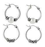 Sterling Silver Bali Style Hoop Earring Set