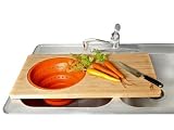 Island Bamboo Over Sink Cutting Board w/ Orange Collapsible Colander