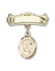 14K Gold Baby Badge with St. Raymond Nonnatus Charm and Arched Polished Badge Pin