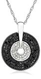 Sterling Silver Black and White Diamond Disc Pendant, (0.75 cttw)