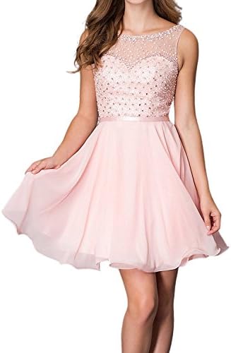 VogueDress 2016 Bateau Princess Chiffon Homecoming Dresses Size 16 US Pink