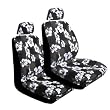 Set of 2 Universal Fit Hawaiian Low Back Front Bucket Seat Cover With Separate Headrest Cover for Seats - Charcoal Hawaii Hibiscus Floral Print