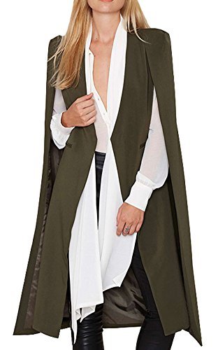 Diffyou Women's Unique Open Front Pocket Cloak Trench Coat Army Green