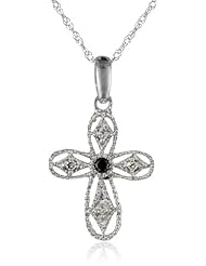 10K White Gold 0.05 Cttw Diamond Cross Pendant Necklace with 18" Chain