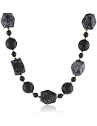 Fancy Faceted Snowflake Obsidian, Faceted Round Black Agate Accented with 14K Yellow Gold Beads and Clasp Necklace, 19"